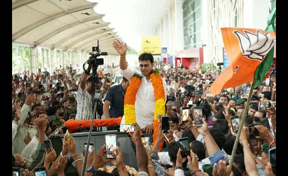 BJP new national GS Biplab Deb gets grand reception at MBB Airport on arrival.